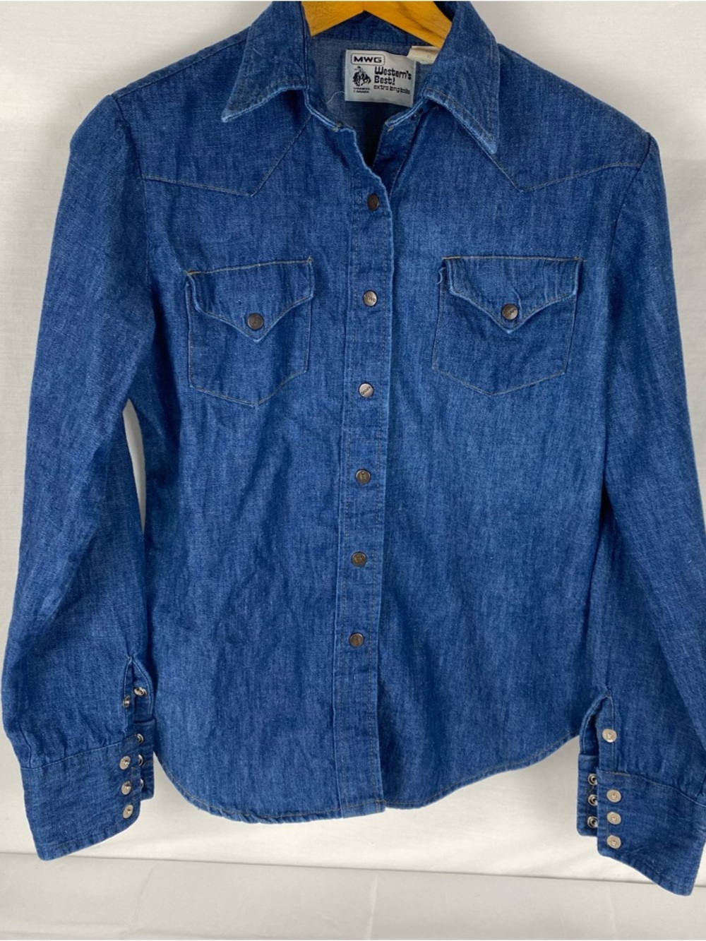 Vintage MWG Western Denim Shirt Coastal Cowgirl Snap Button Canada Size 14